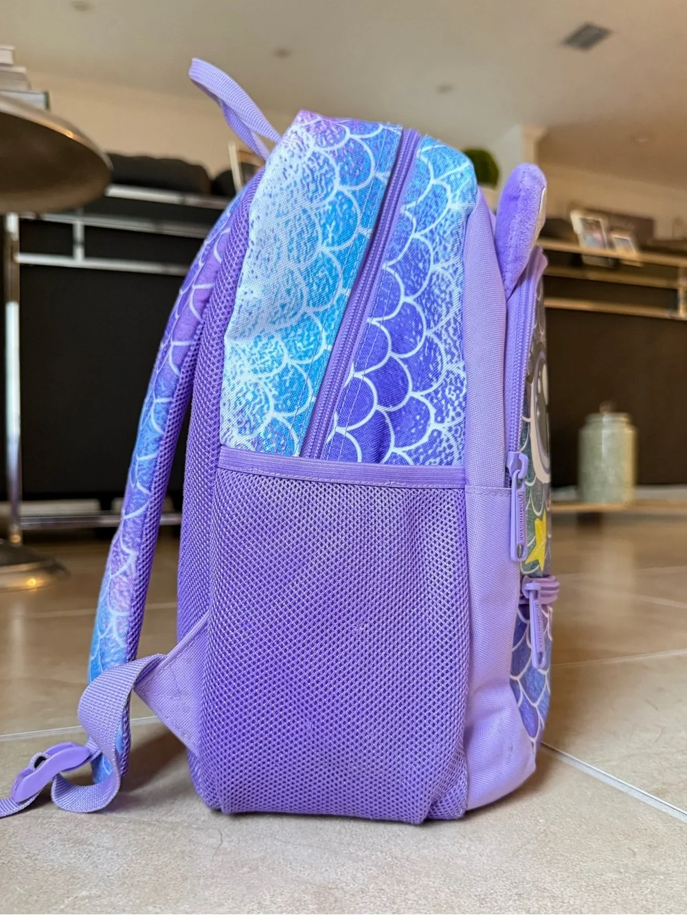 Kids Lavender Mermaid Cat Backpack with Pom Pom
